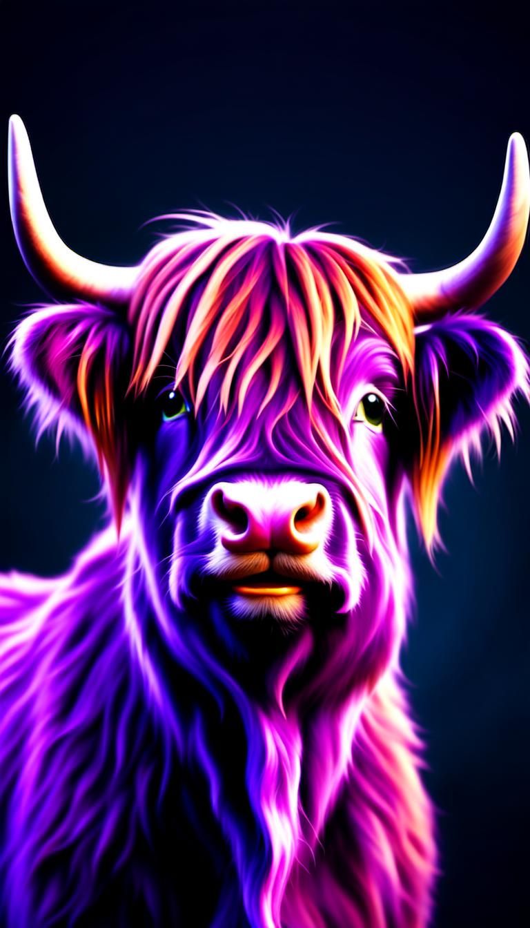 Smiling Purple Highland Cow in 3D