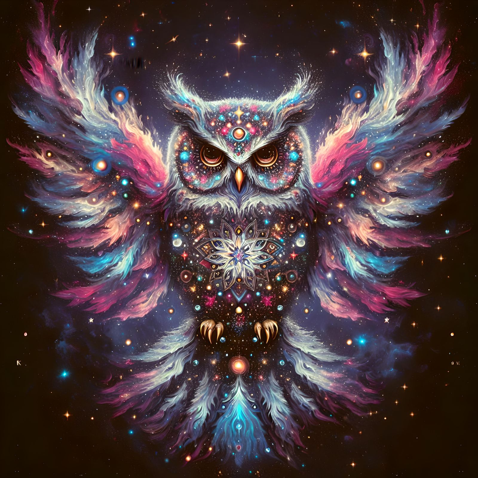 Galactic Nebula Owl in Boho Style