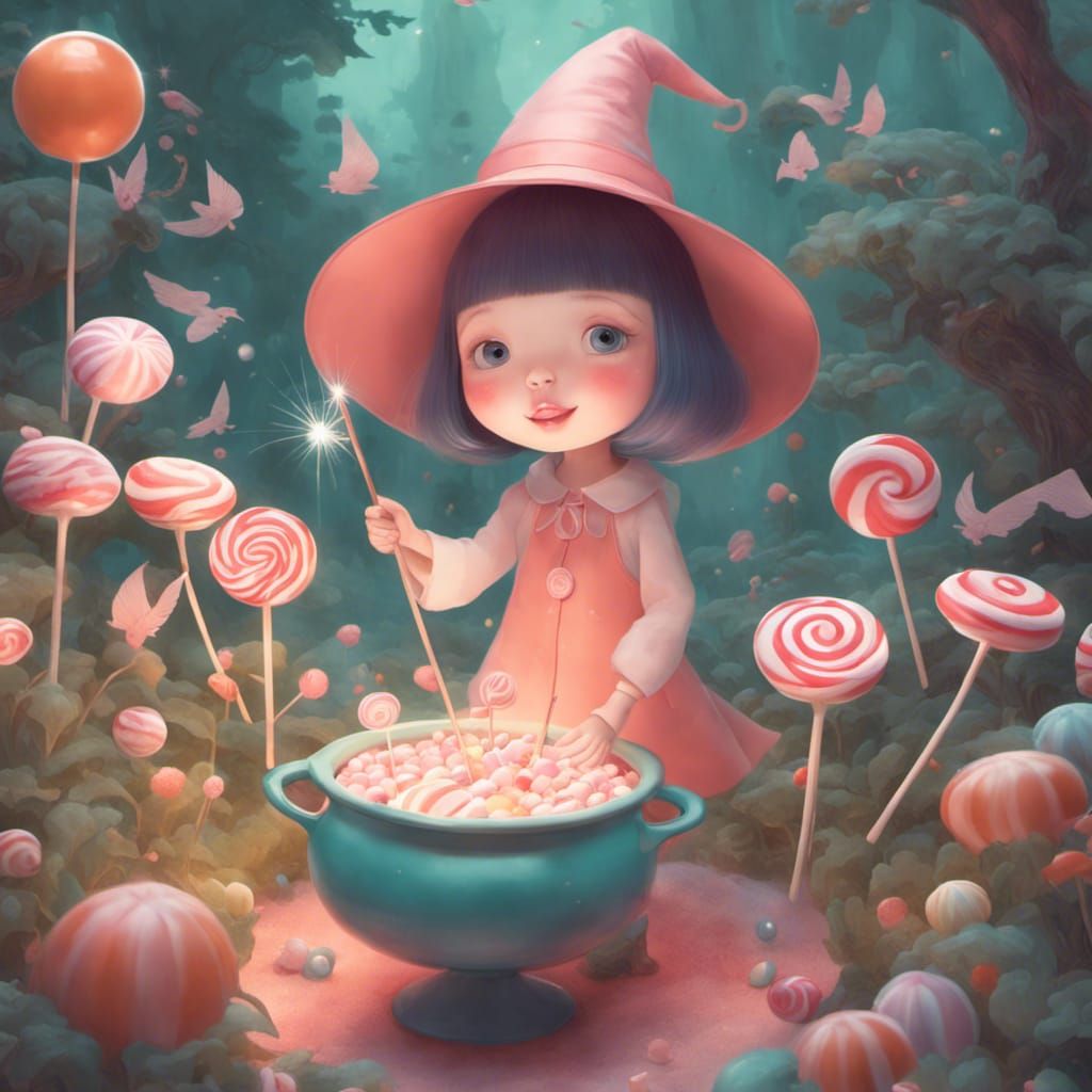 Cute Witch in Magical Candy Garden