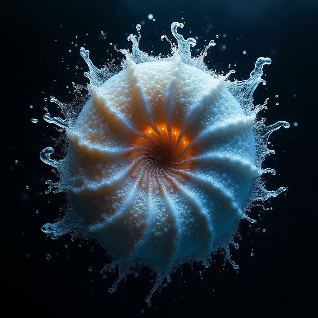 Vibrant Bioluminescent Nautilus Shell in Deep Water
