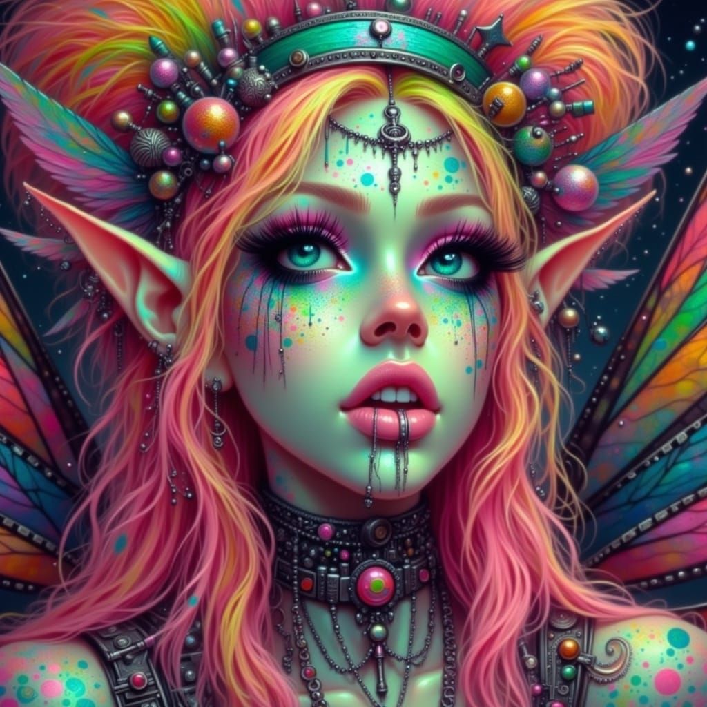 Fairy Punk Goddess Emerges from Neon Dreamscape