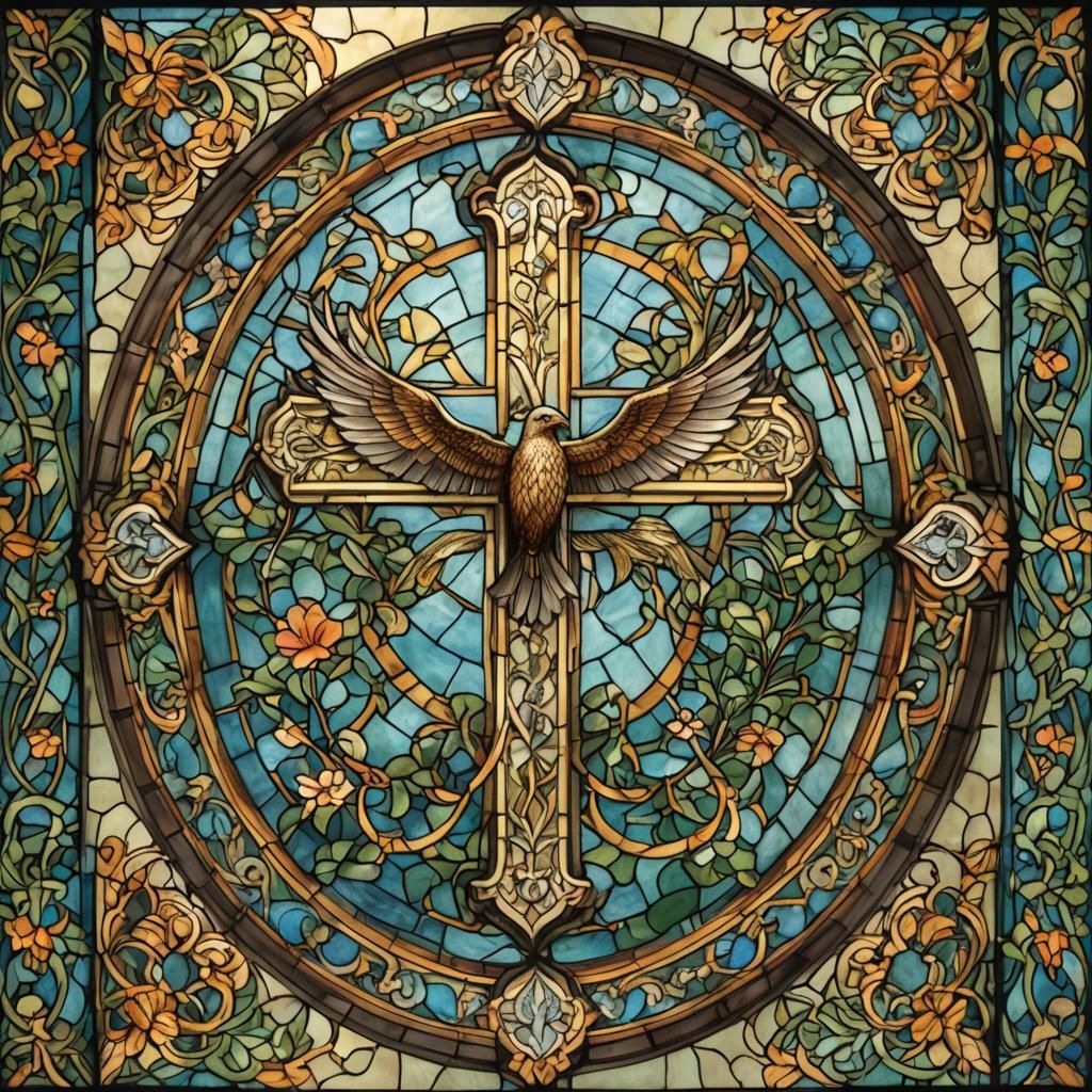 Victorian Stained Glass Window with Animals