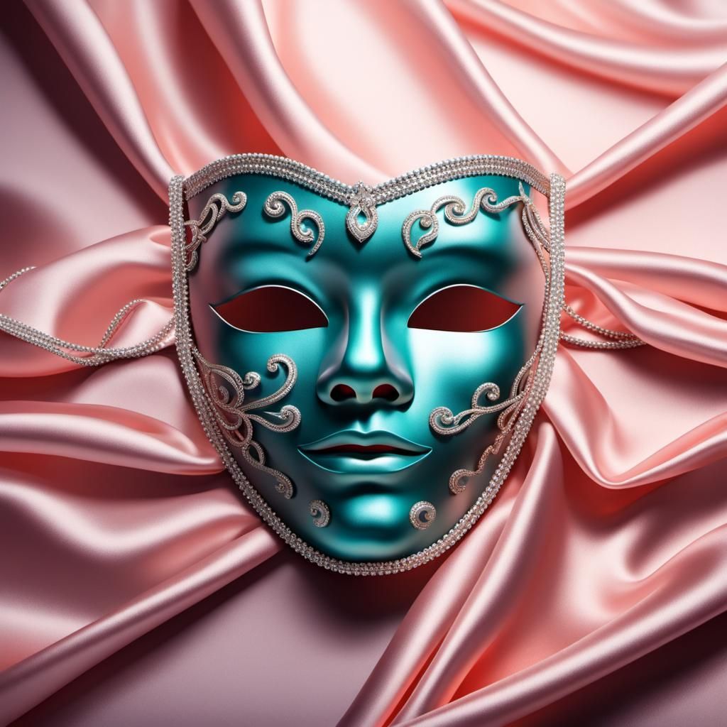 Rhinestone Mask on Satin in Hyperrealistic Style