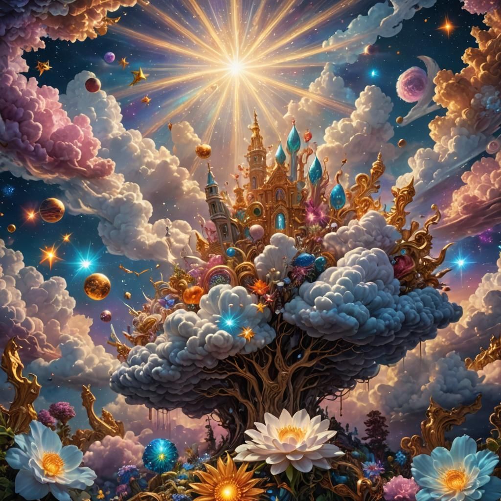 Cosmic Astral Illustration in Maximalist Digital Style