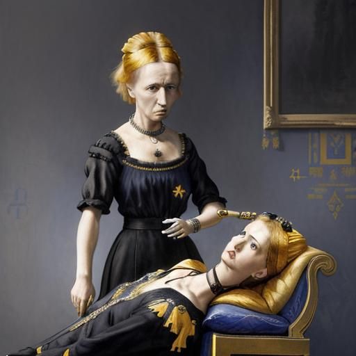 Historical Women in Nail Studio, Surreal Watercolor