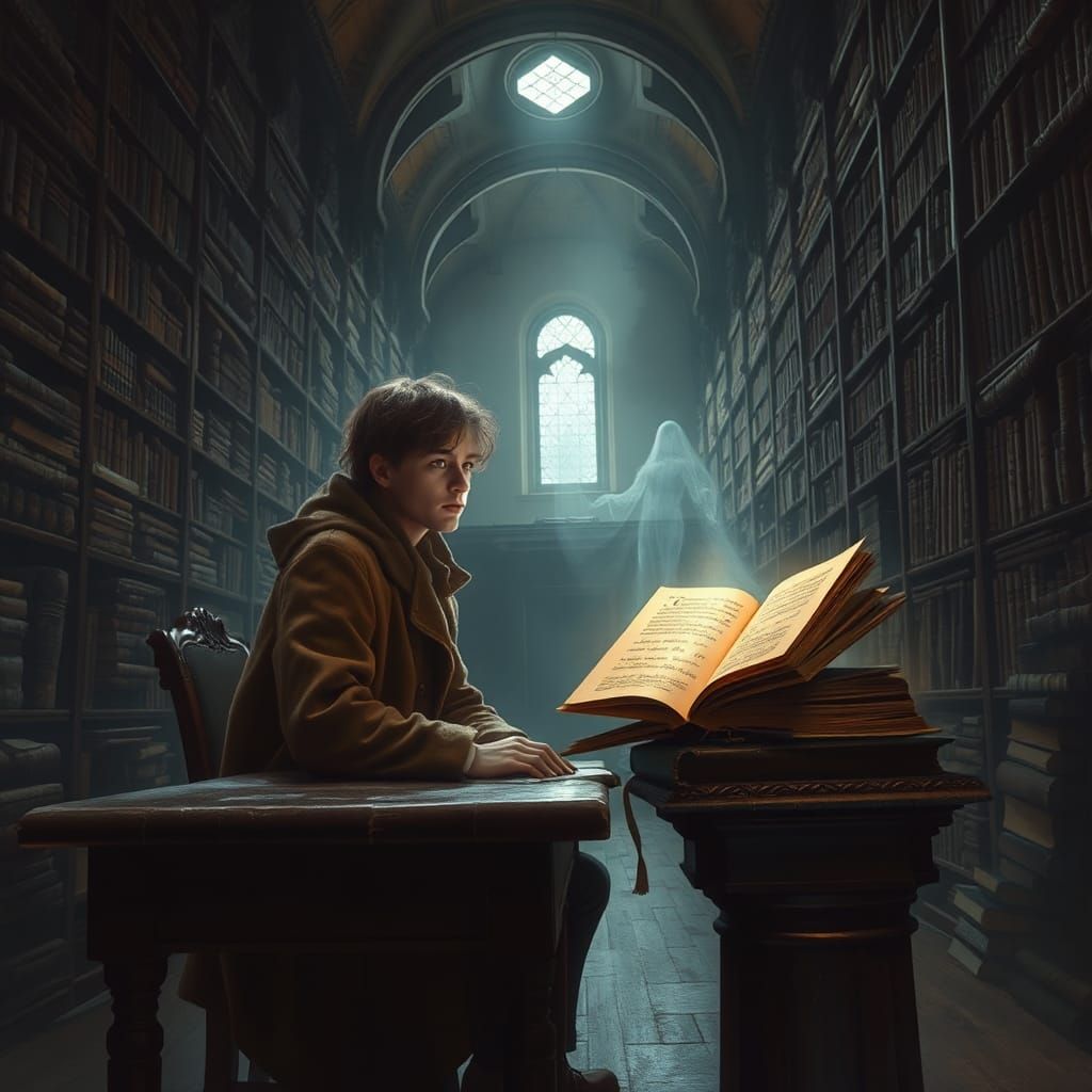 Mysterious Scholar in a Haunted Library