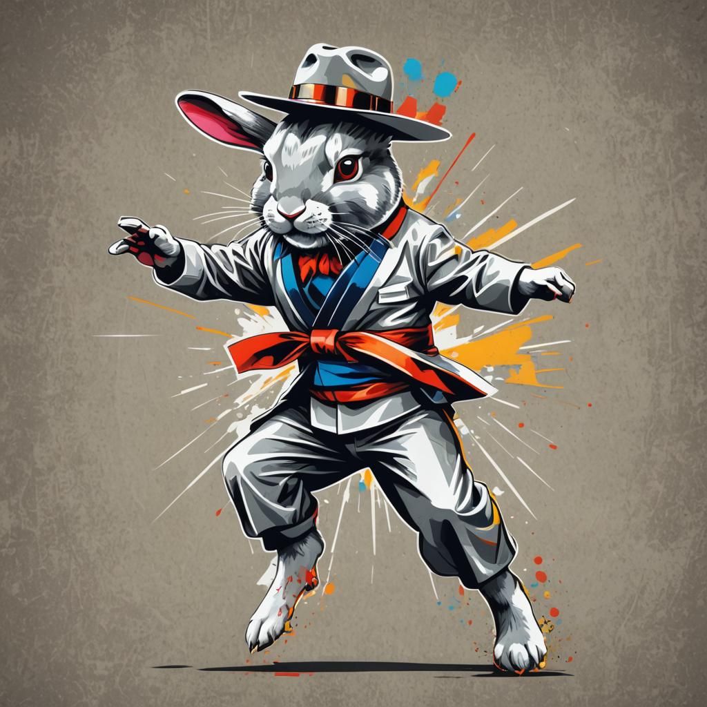 Silver Rabbit Cowboy Karate Pop Art Print