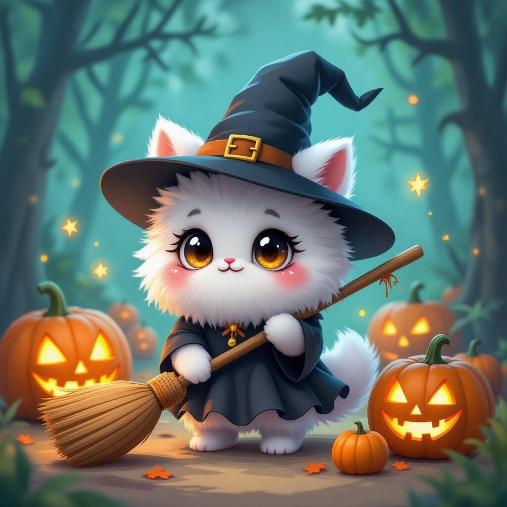 Cute Eldritch Monster in Halloween Scene as Polygon Art