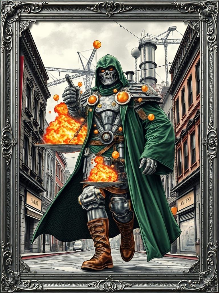 Steampunk Doctor Doom's Apocalyptic Descent in Hyperdetailed...