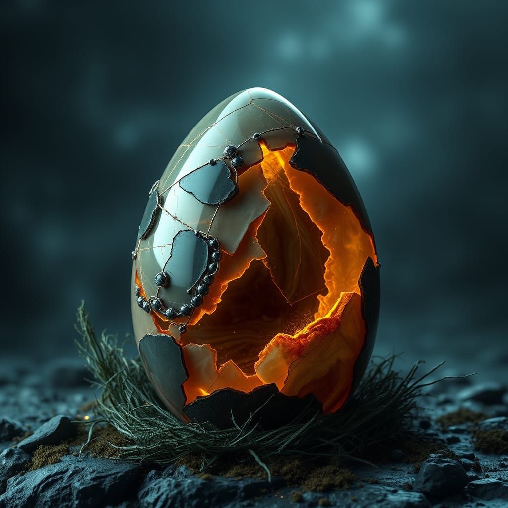 Gothic Easter Egg in Lustrous Onyx and Obsidian