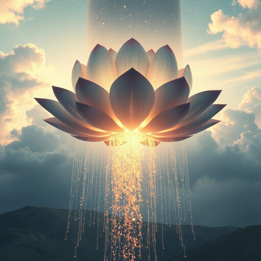 Celestial Lotus Flower in Atmospheric Sci-Fi Style