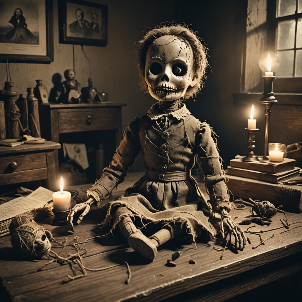 Eerie Voodoo Doll in Dark Academia Style