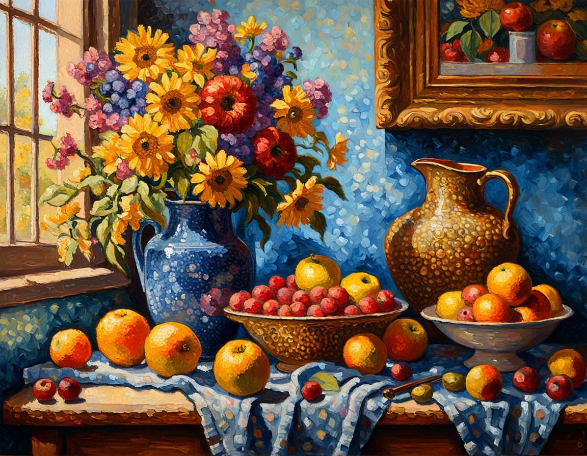 Pointillist Still Life in Warm Sunlight