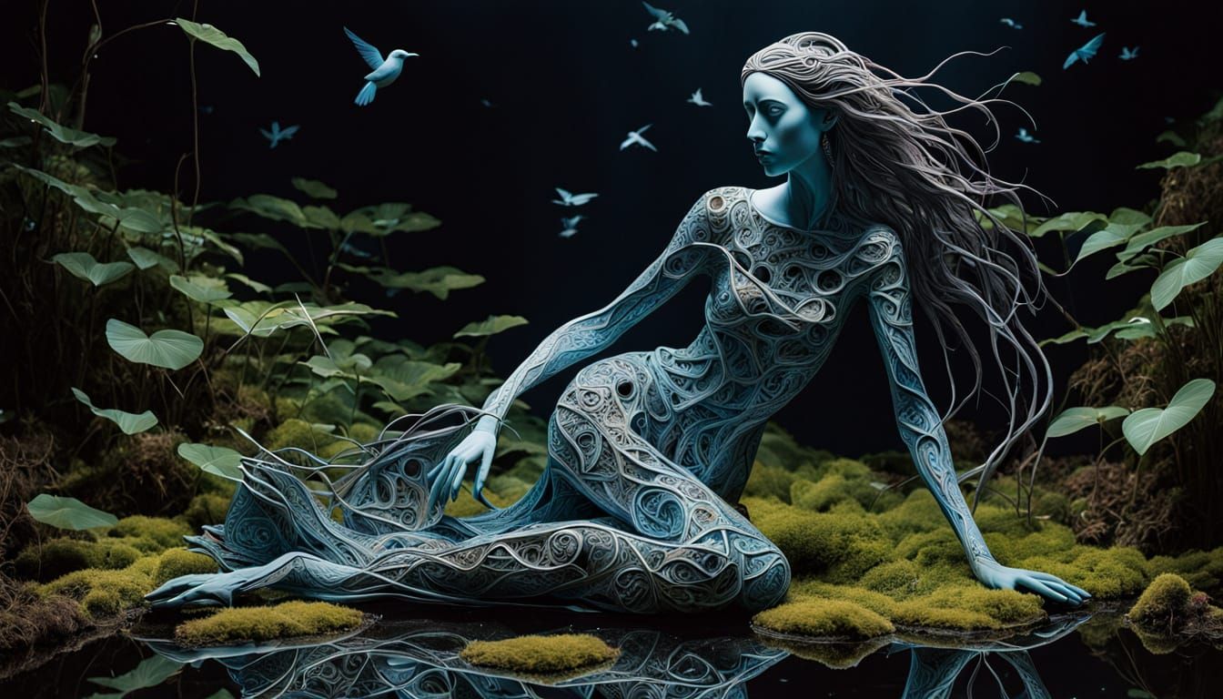 Surreal Collage of Mirrors and Nature in Bio Art Style