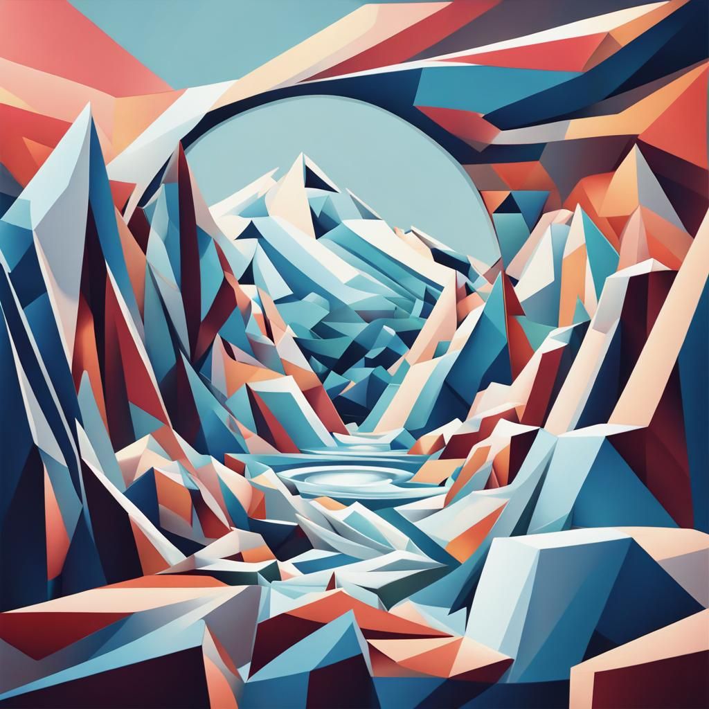 Neo-Cubist Optical Illusion of Mountain Ice Hole