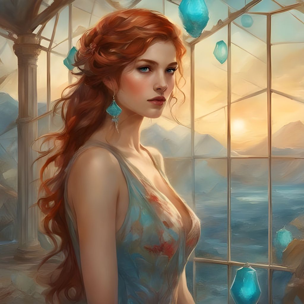 Hazel-Haired Girl in Glass House: 19th Century Portrait