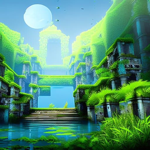 Overgrown Aquatic Ruins with Vegetation