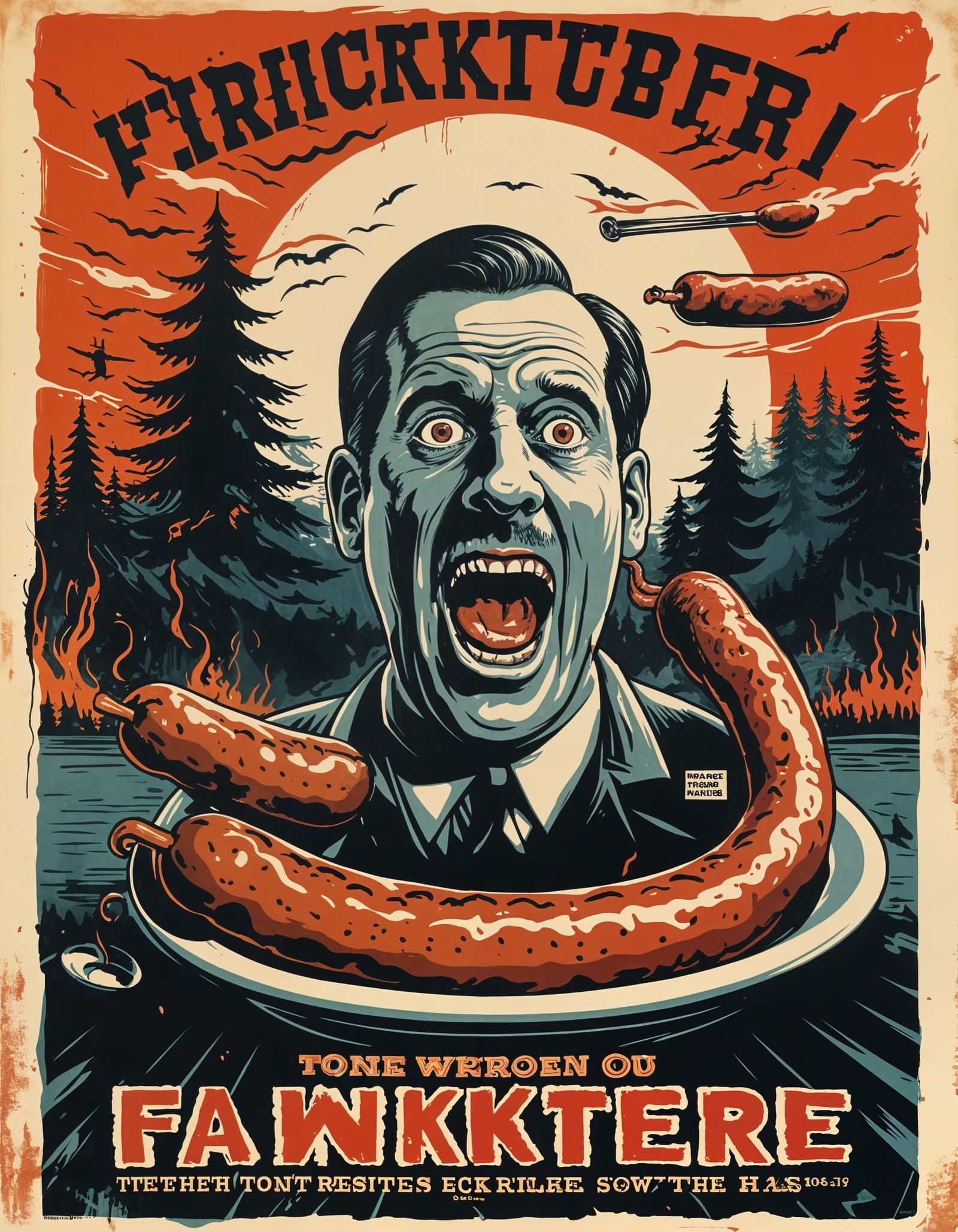Grotesque Bratwurst Horror in Retro Style