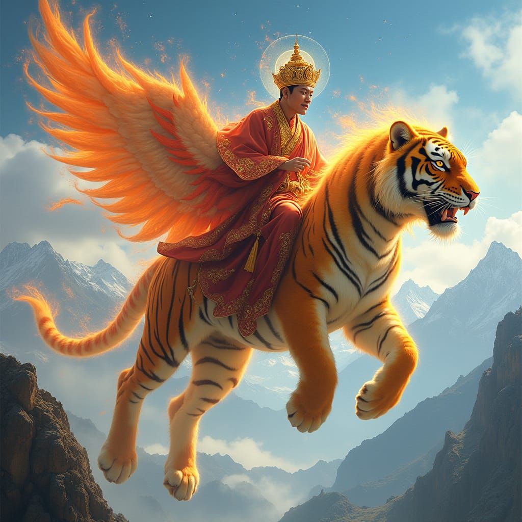 Regal Guru Rinpoche on a Flaming Flying Tigress