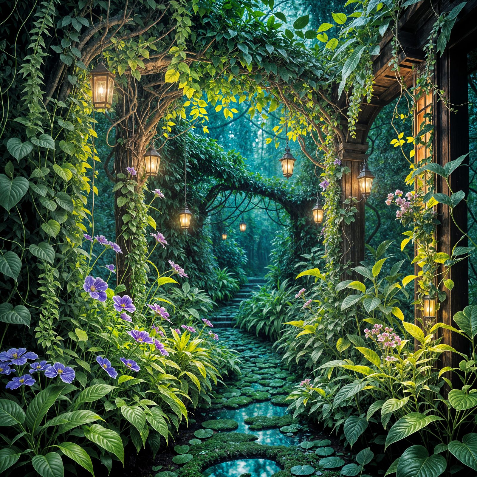 Enchanted Nighttime Vertical Garden