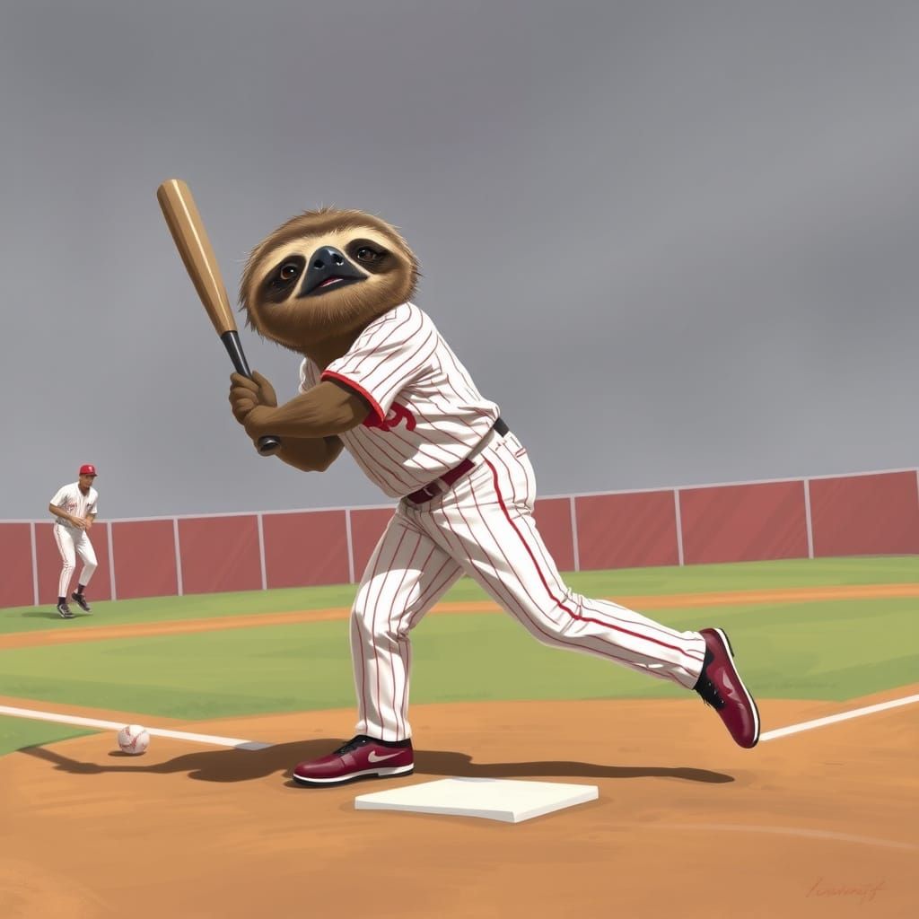 Sloth Playing Baseball in a Cartoon Style