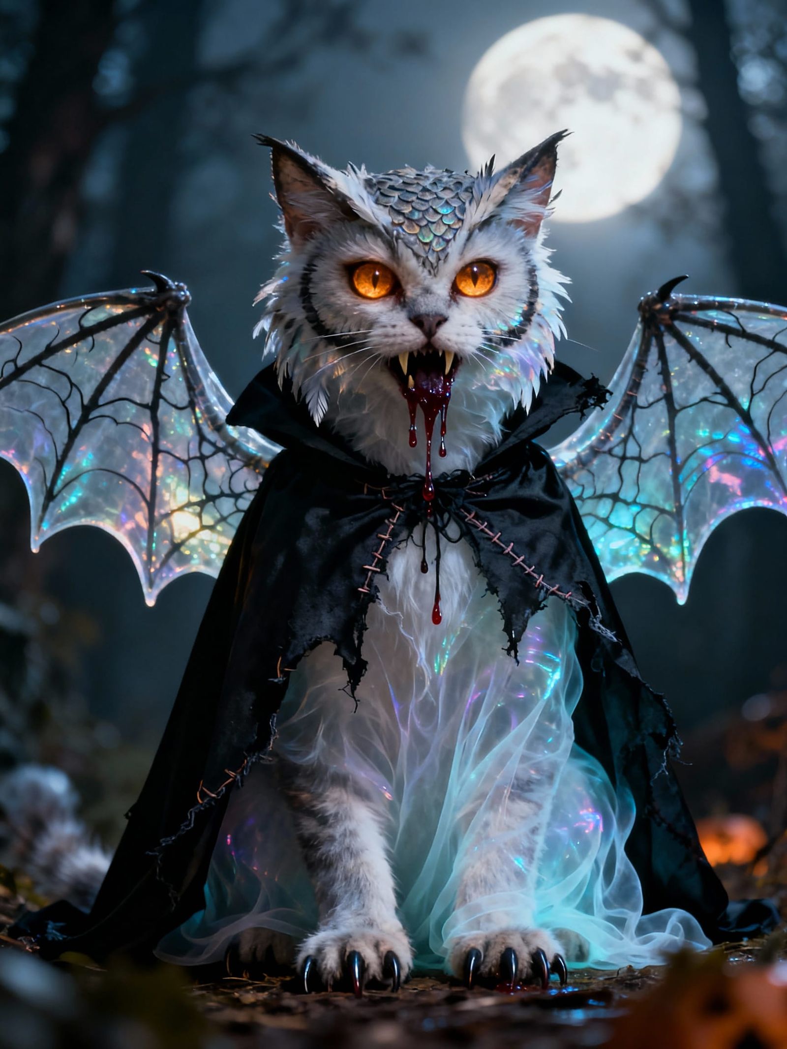 Ghostly Cat Vampire-Owls in Halloween Disguises