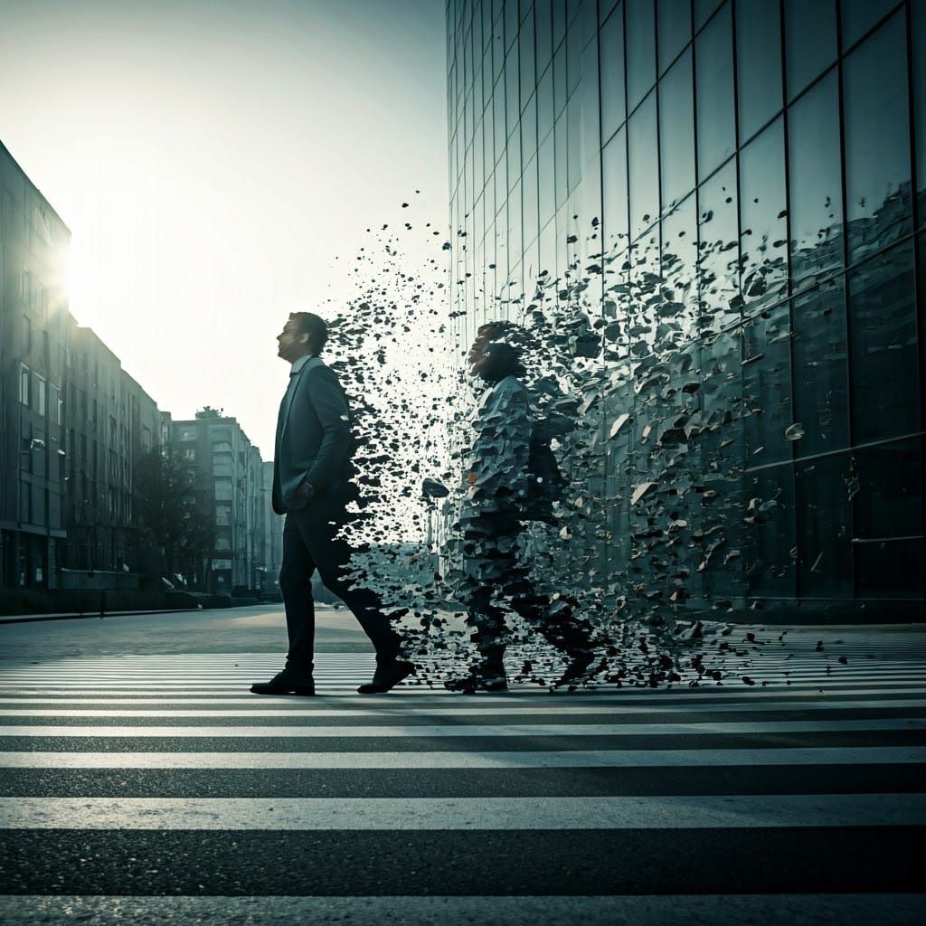 People Dissolving: Photorealistic Street Scene