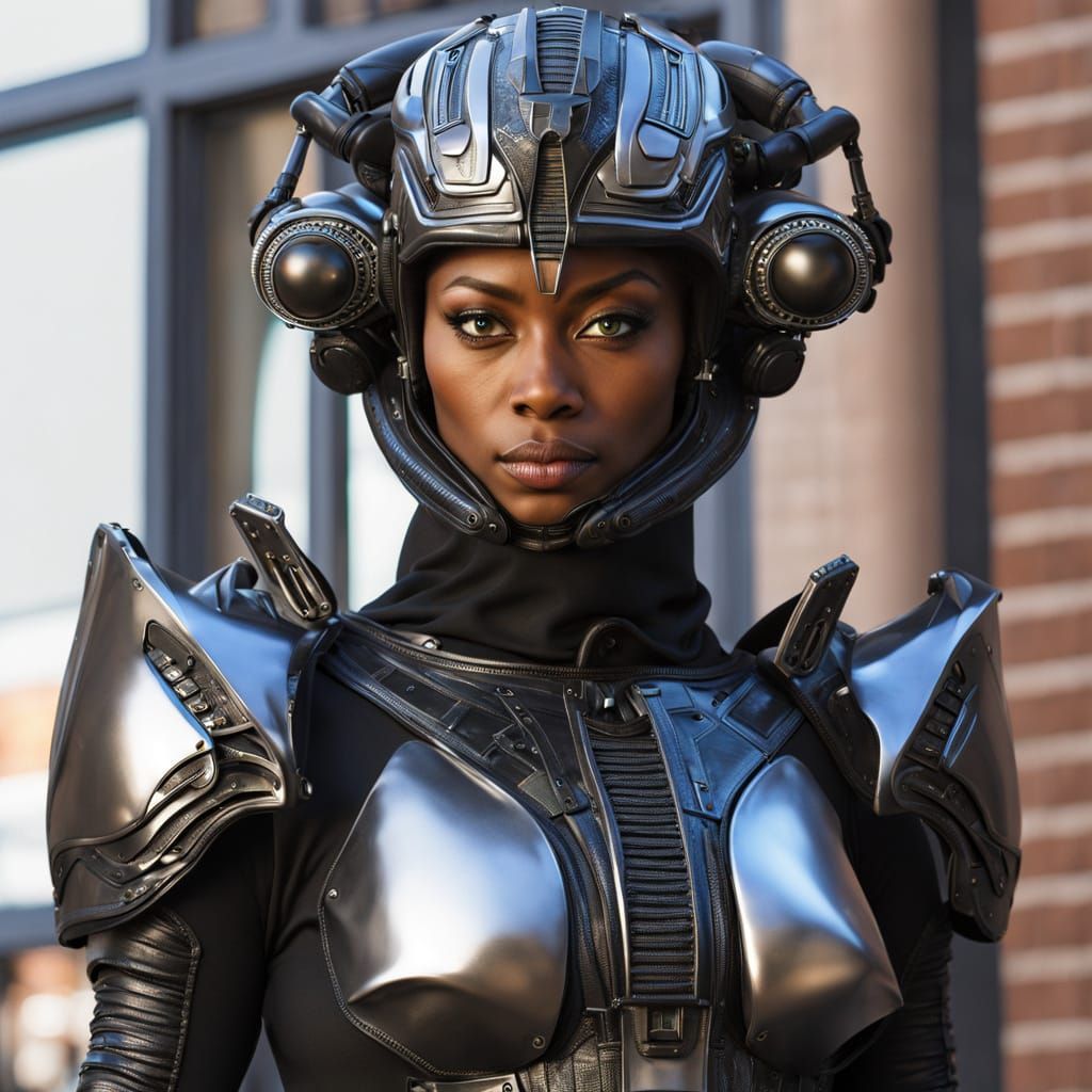 Futuristic Pharaoh: Supermodel in Cyberpunk Armor