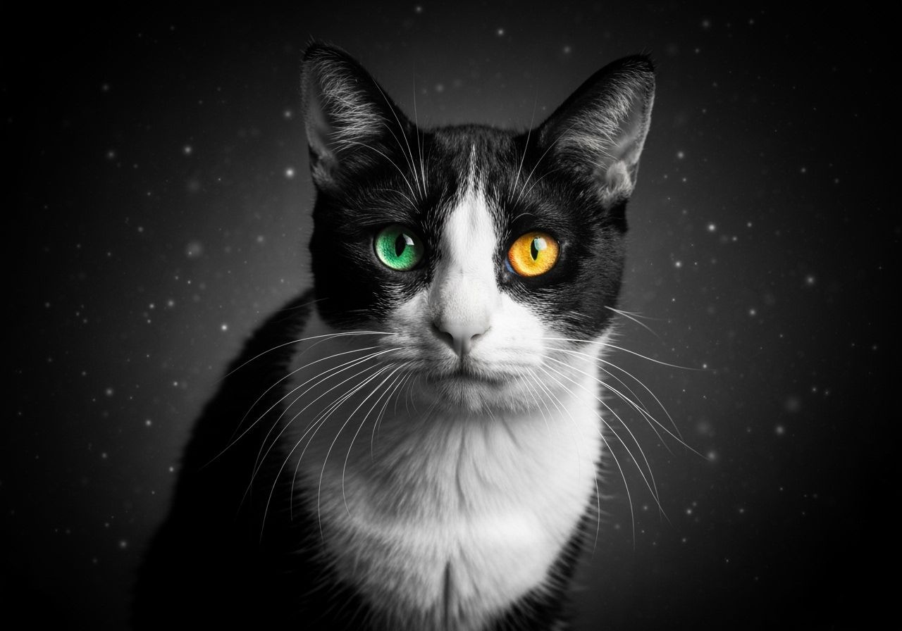 Heterochromatic Tuxedo Cat with Magical Eyes