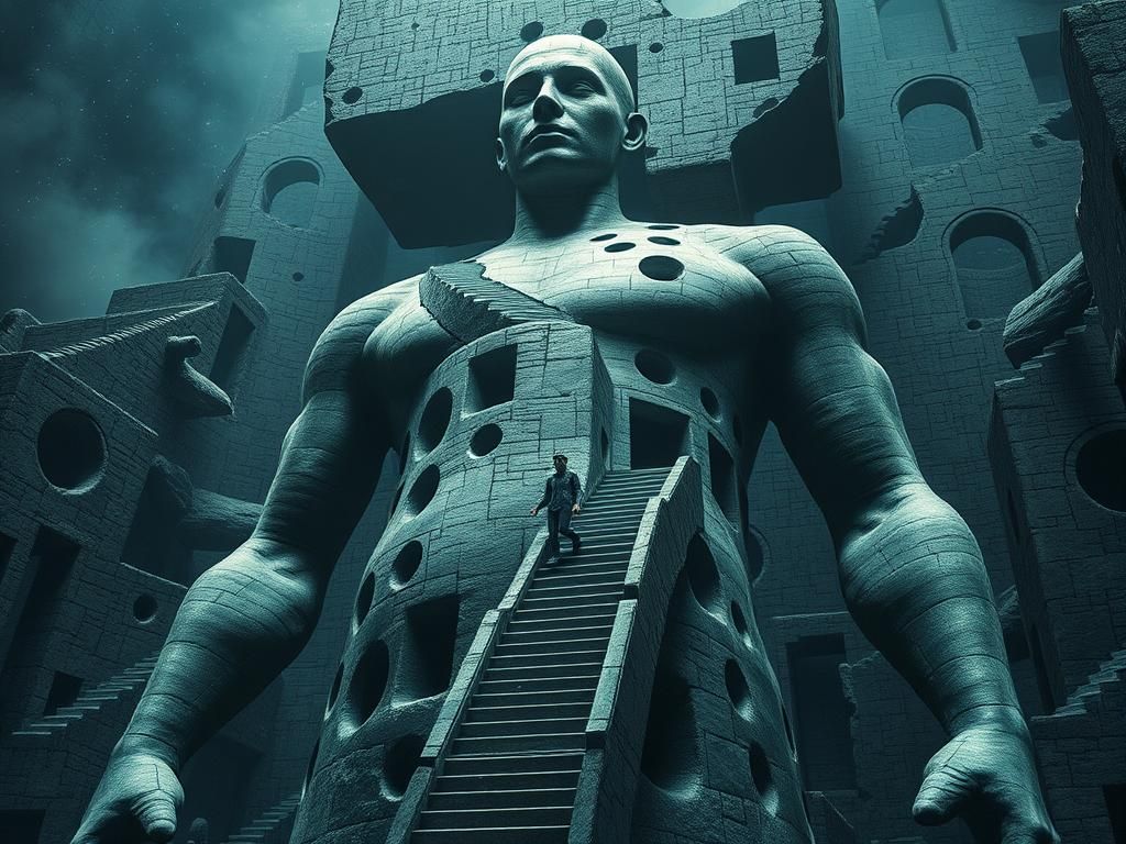 Surreal Giant Humanoid Statue in Space