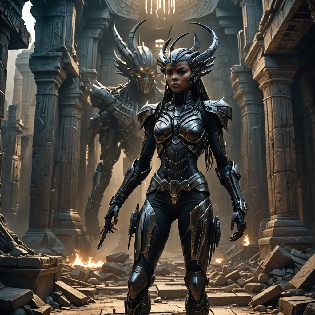 Blackarachnia in Biomechanical Ruins: Dark Fantasy Concept A...