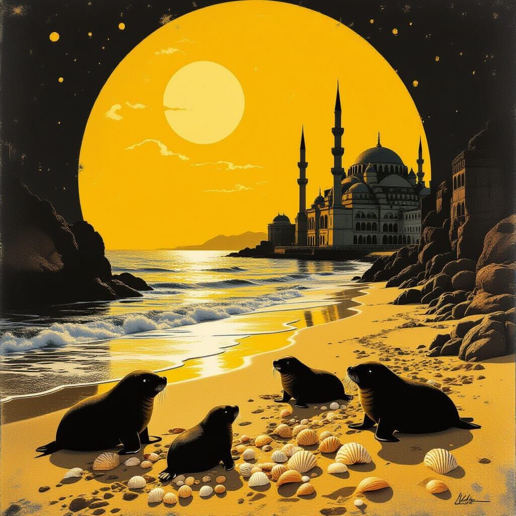 Surreal Beach Double Exposure in Yellow Hues