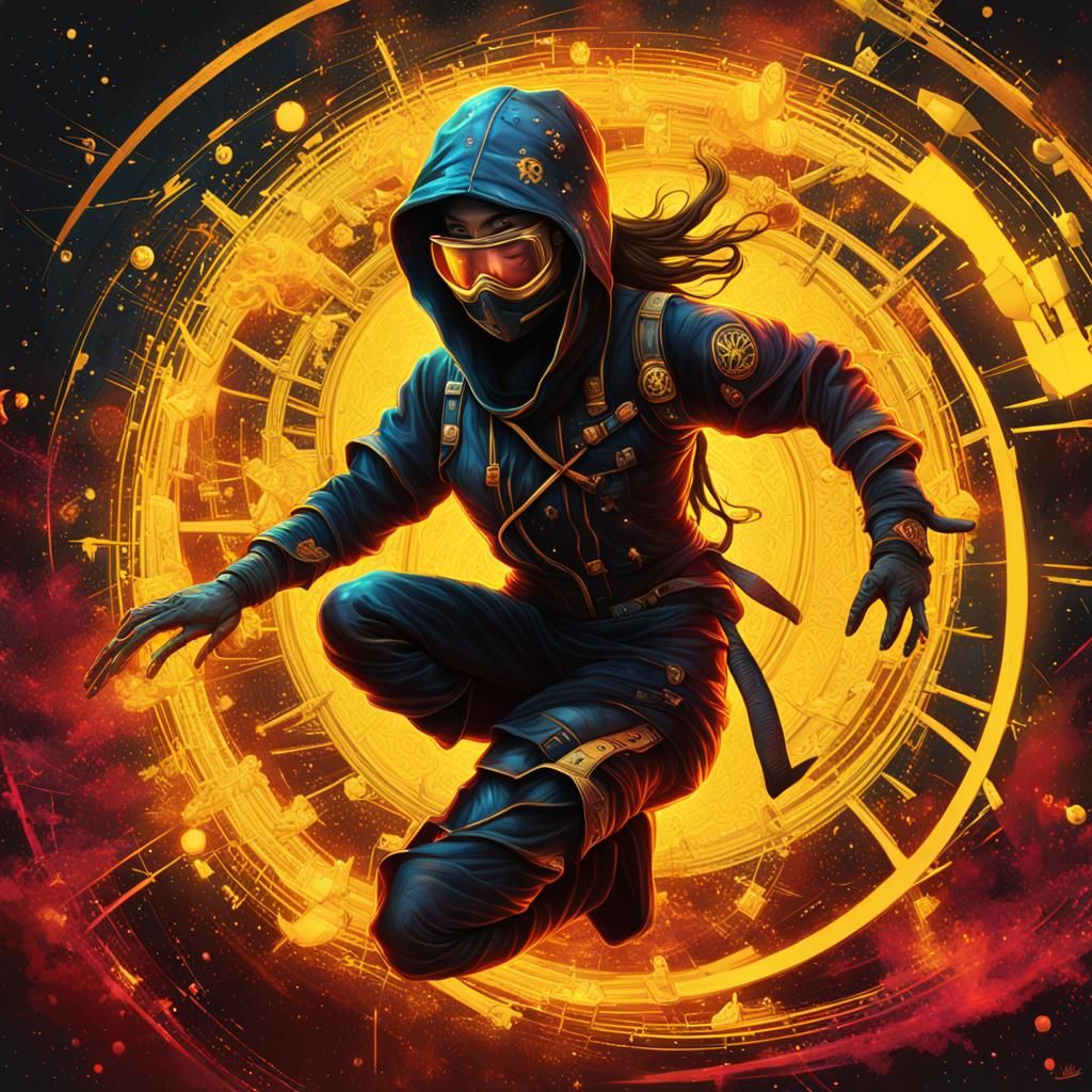 Ninja Trapped in Quantum Space: Digital Oil Splatter Art