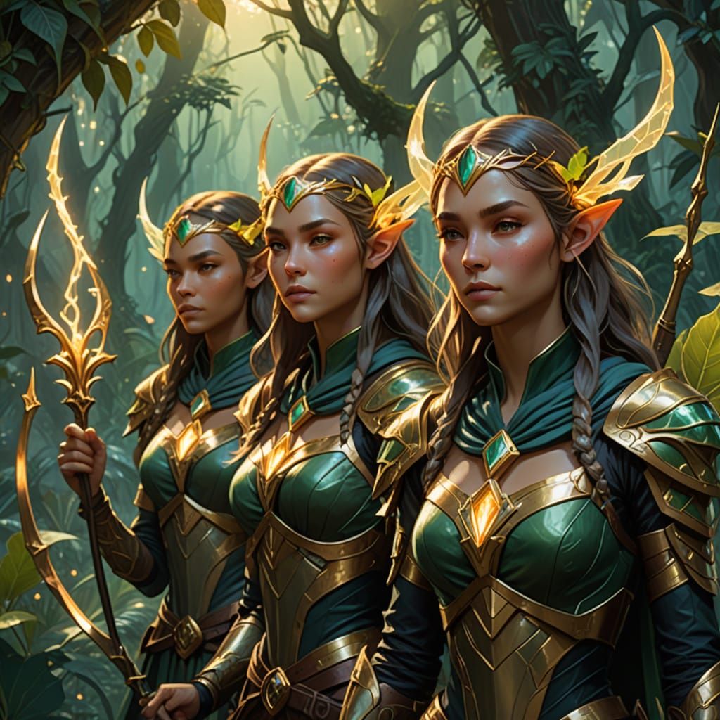 Elven Rangers in Alien Jungle with Glowing Bows