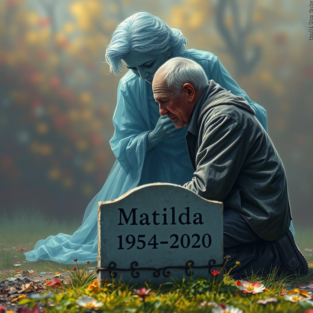 Grieving Husband Mourns Beloved Wife in Hyperrealistic Art