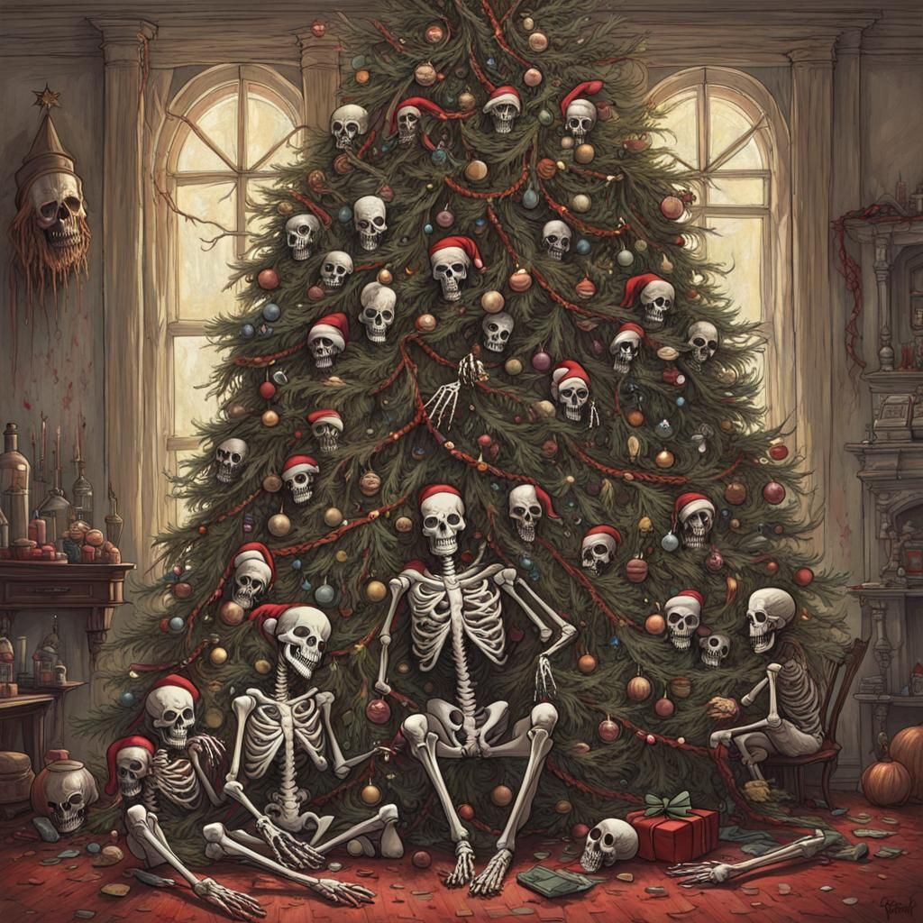 Skeleton Christmas Tree with Detailed Horror