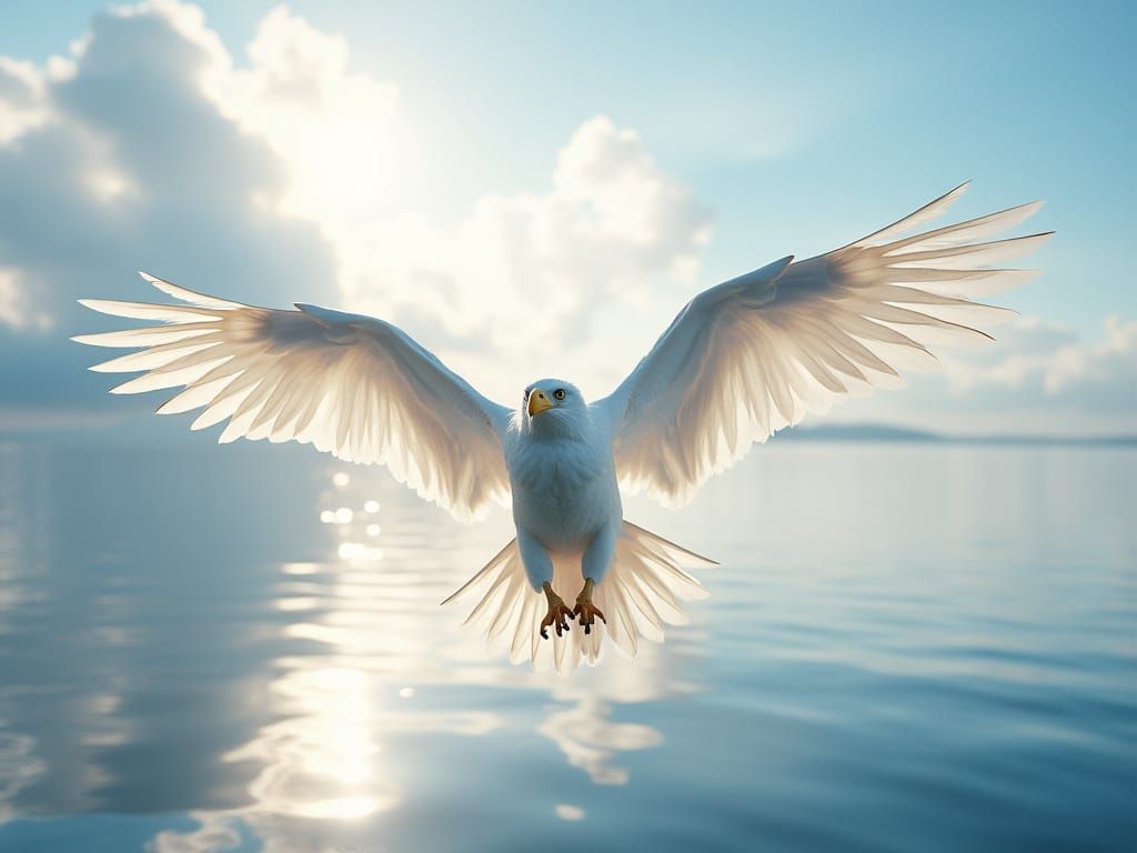 Majestic White Eagle in Flight at Sunrise