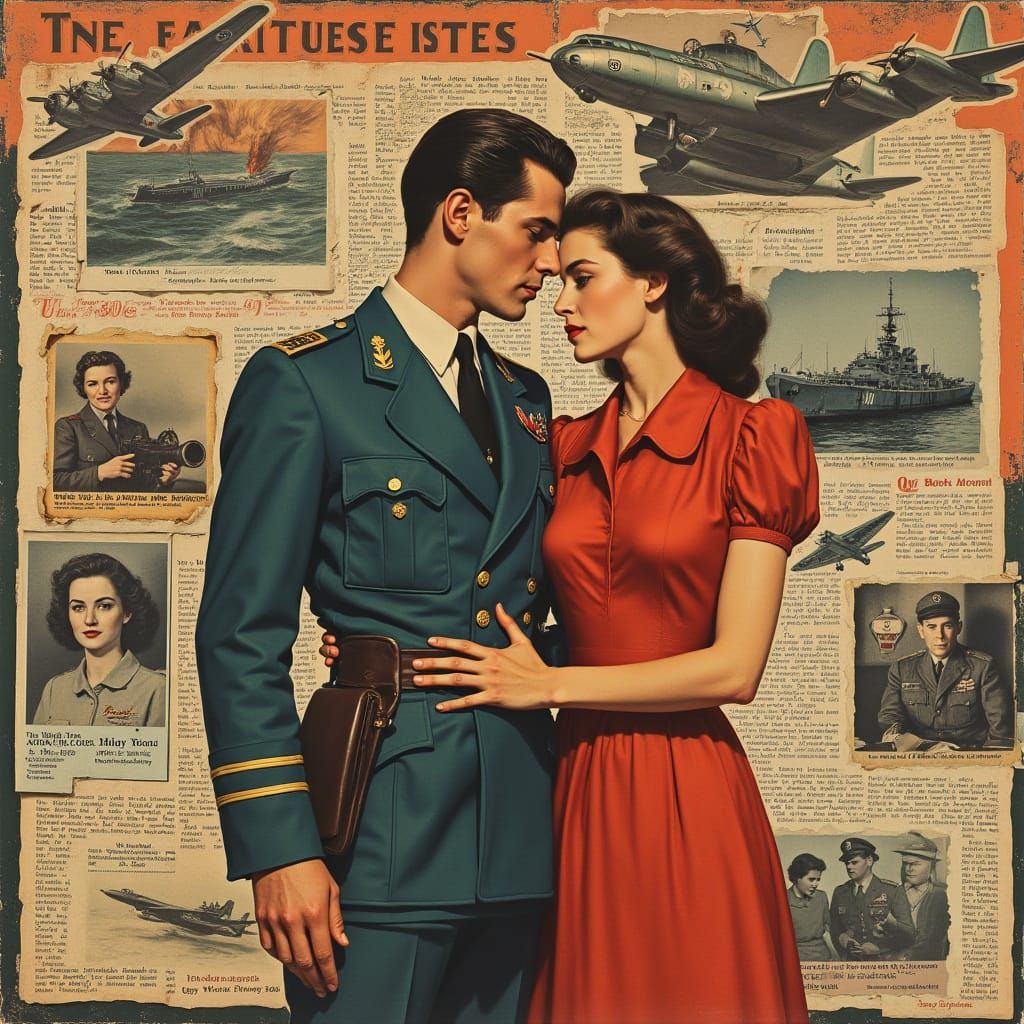 Dramatic WWII Hero and Heroine in Pulp Magazine Style