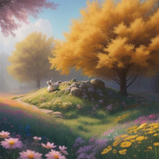 Chubby Baby Fox in Whimsical Fantasy Meadow