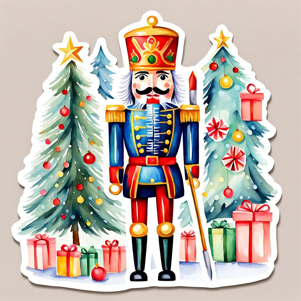 Minimalist Christmas Nutcracker Sticker in Gouache Style