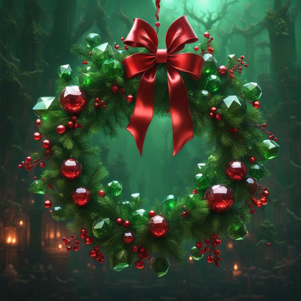 Crystal Christmas Wreath with Glass Ornaments