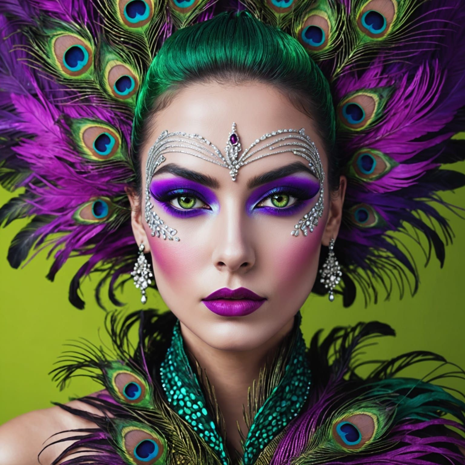 Abstract Portrait: Woman with Peacock Hair