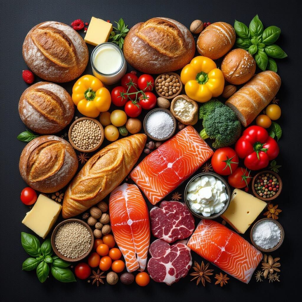 Photorealistic Food Collage on Dark Background