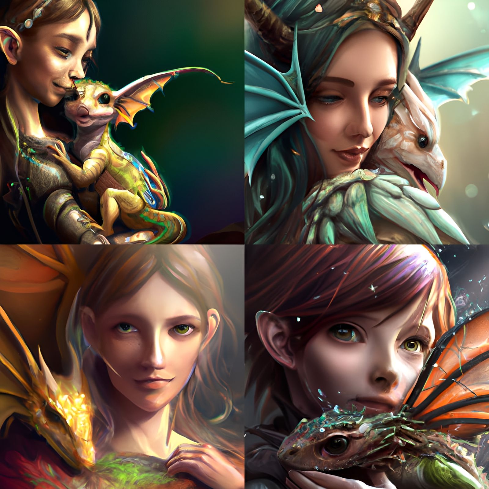 Elf Princess with Baby Dragon: Digital Art Portrait