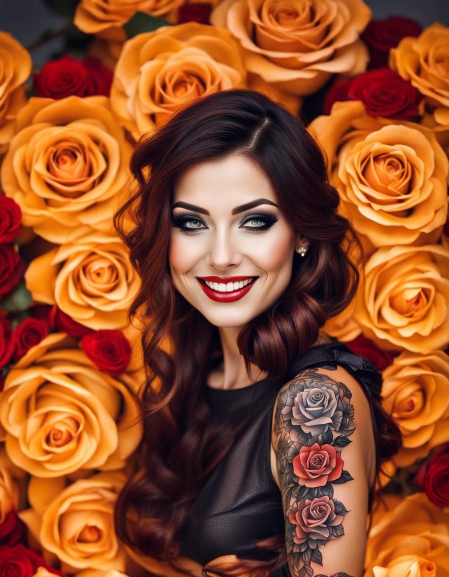 Tattooed Girl with Roses: A Beautiful AI Portrait