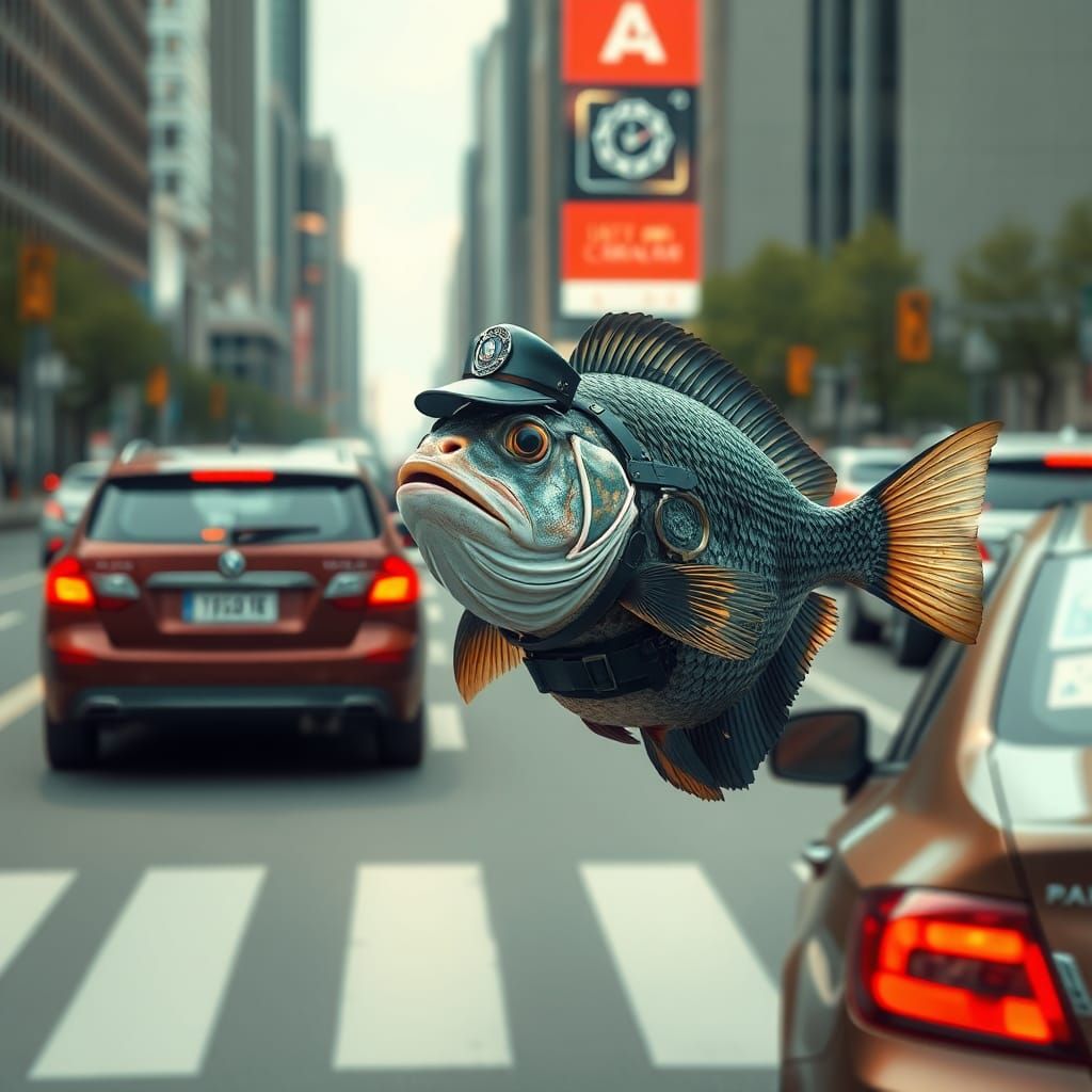 Fish Traffic Cop Directing City Cars