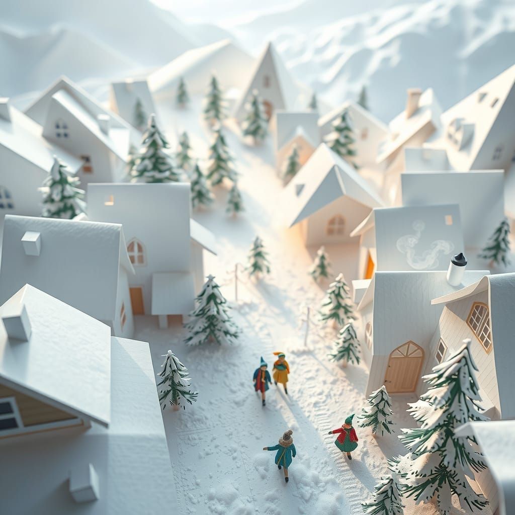 Ultra-Realistic Paper Winter Village Aerial Photo