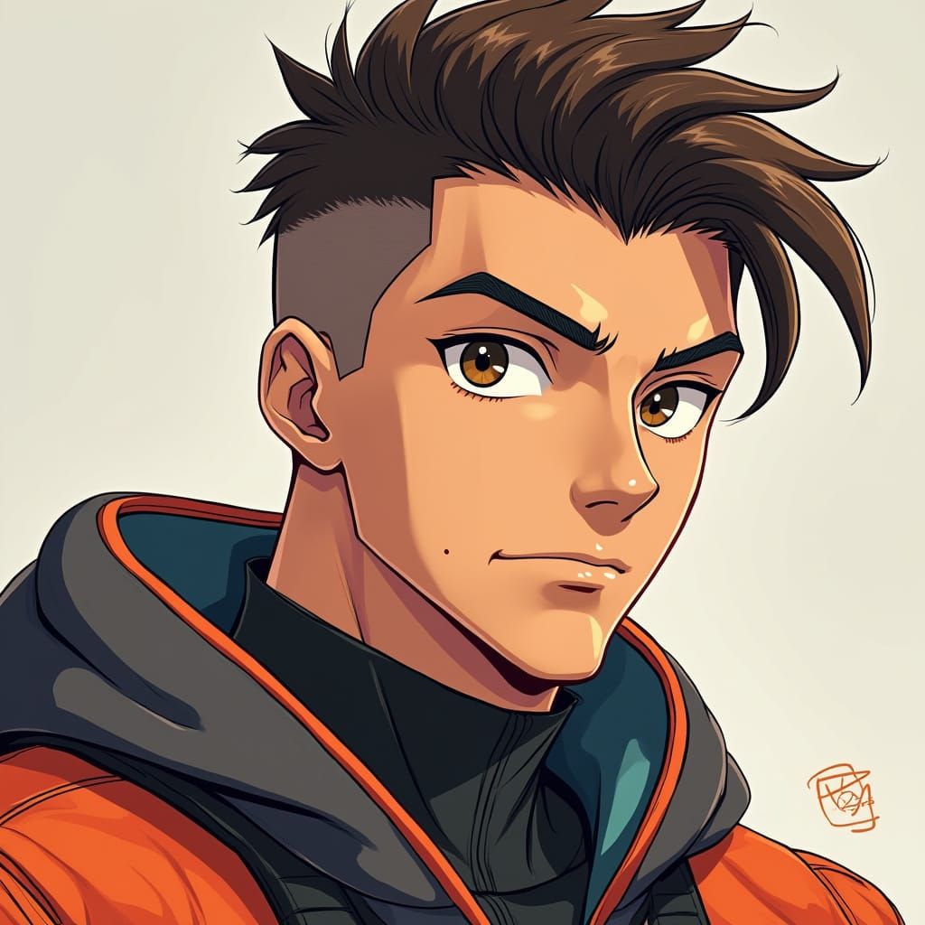 Confident Leader in Modern Sports Attire, Anime-Inspired