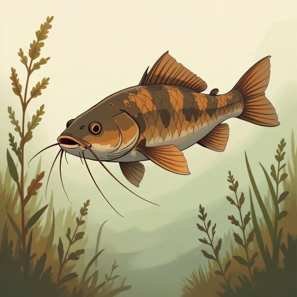 Catfish Swimming in Earthy Tones, Oil Painting Style