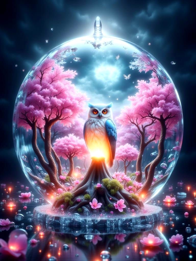 Glass Owl in Dreamscape Double Exposure